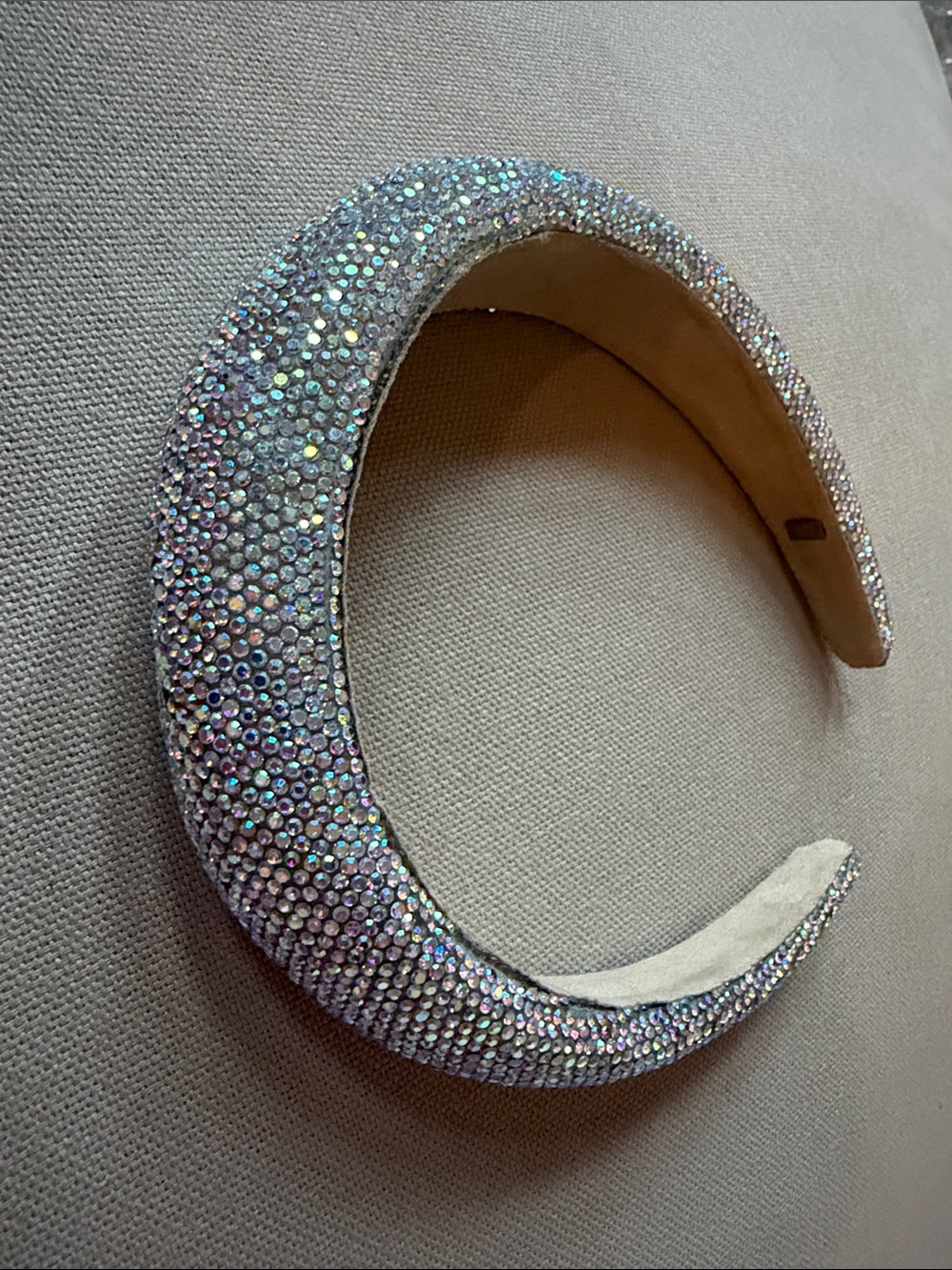 Bari Lynn Iridescent Crystal Padded Headband — Sparkling Silver